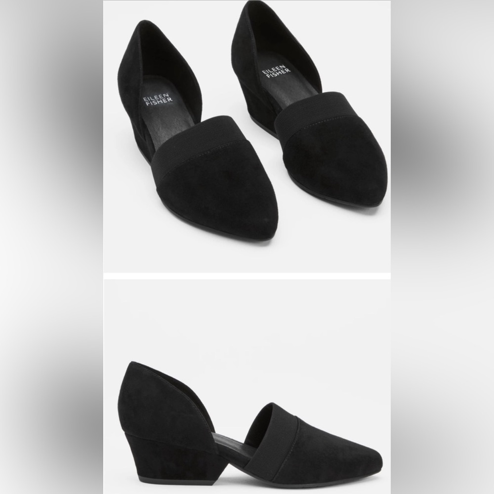 Eileen Fisher Black Suede Point Toe Hilly D’Orsay Pumps Size 7 . Worn once!!